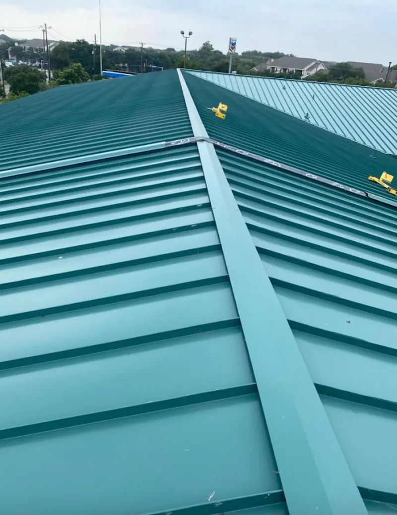 Green commercial metal roof ridge and valley for Metal Roof Repair in Dublin